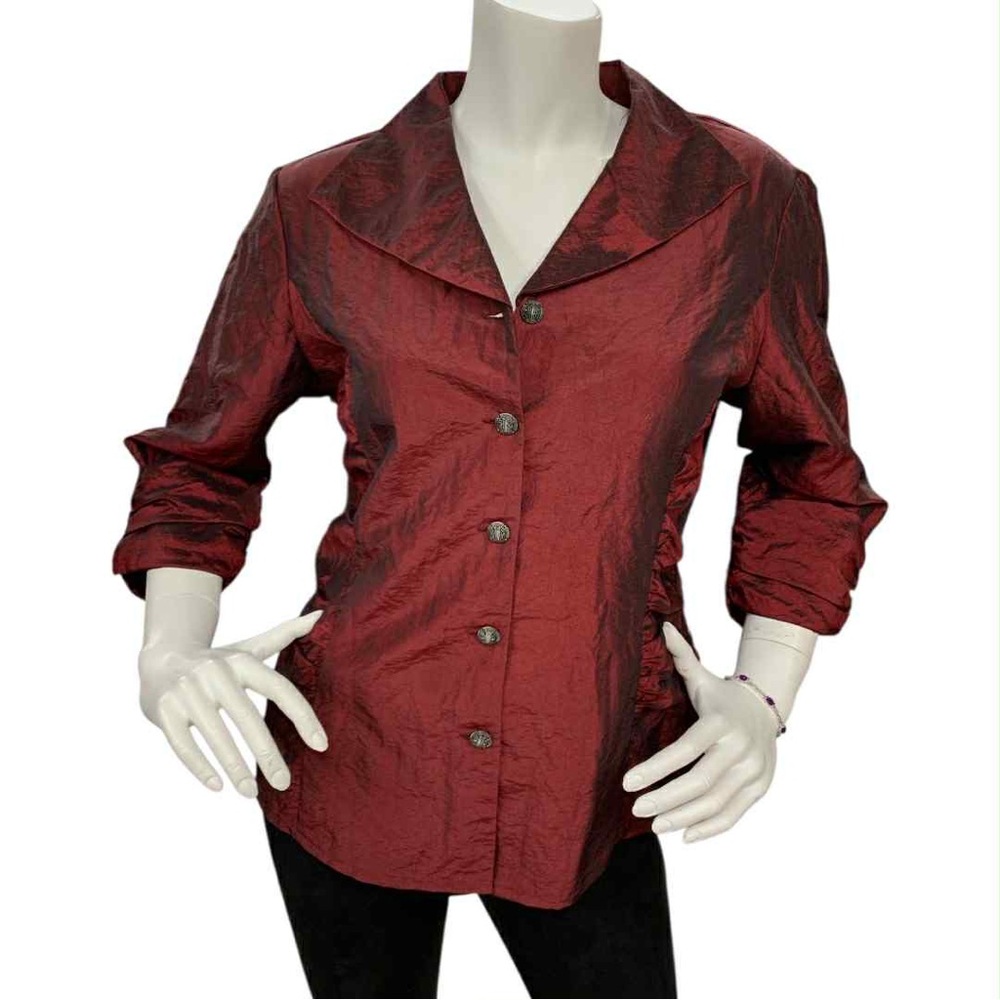 Amanda Chic Metallic Red Button-Up Shirt Size L